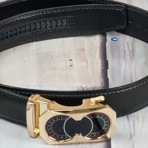Leather Ratchet Belt Mens‎ XL 40" Automatic Buckle Race Car Gauge Cluster Black